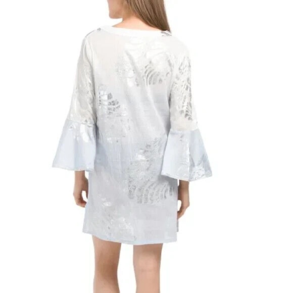 DEBBIE KATZ Mini Dress Beach Cover-up Blue Moira Silver Metallic Cotton Small - Picture 2 of 3